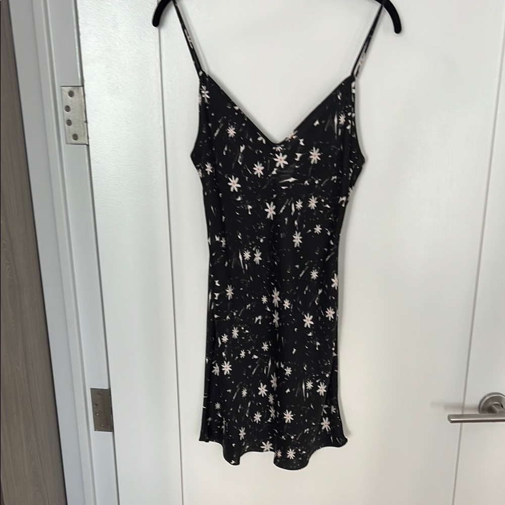 Aritzia Silk Black Floral Spaghetti Strap Dress
